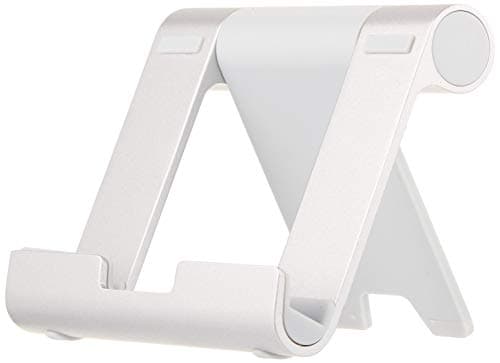 Amazon Basics Multi-Angle Portable Foldable Stand for Tablets, E-readers and Phones, Non-Slip Desktop Holder for iPads, iPhones, Kindles, Hands-Free Viewing - Silver