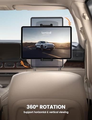 Lamicall Tablet Holder for Car Headrest - [Thick Case Friendly] [360° Rotation] Car Tablet Mount for Backseat, Road Trip Essentials for Kids, for iPad Pro, Air, Mini, Galaxy, Fire HD, 6.1-13" Tablets