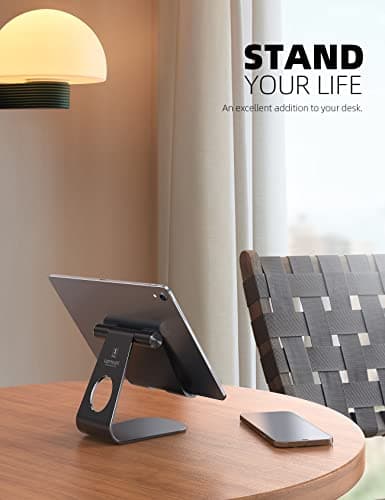 Lamicall Tablet Stand Adjustable, Tablet Stand : Desktop Stands Holder Gifts Compatible with Tablets Such as iPad 2018 Pro 9.7, 10.5, Air Mini 4 3 2, Kindle, iPhone 17 Max, E-Reader (4-13'')- Black