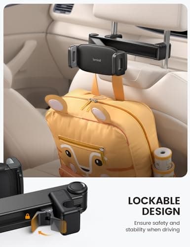 Lamicall Car Headrest Tablet Holder - [Lockable] [3 in 1 Extension Arm] Upgrade Tablet Mount for Car Backseat, Gifts Road Trip Essentials for Kids, for iPad Pro, Fire HD, 4.7-13" Tablets, Mother's Day