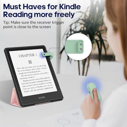 DATAFY [Case-Friendly] Page Turner for Kindle Paperwhite Oasis Kobo eReaders, Camera Camcorder Remote Controls, Page Turner Clicker for ipad Tablets Reading Novels with Wrist Strap Storage Bag Green