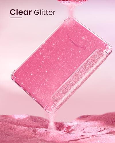 MoKo Case for All-New 7" Kindle Paperwhite 12th Gen 2024 & Kindle Colorsoft 2024/2025,Glitter Clear Kindle Case, Flexible Clear Soft TPU Back Cover Light Shell with Auto Wake/Sleep, Glitter Pink