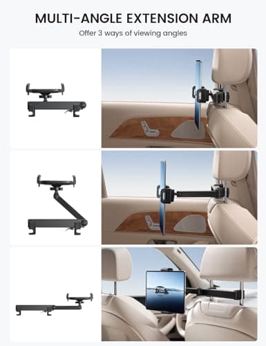 Lamicall Car Headrest Tablet Holder - [Lockable] [3 in 1 Extension Arm] Upgrade Tablet Mount for Car Backseat, Gifts Road Trip Essentials for Kids, for iPad Pro, Fire HD, 4.7-13" Tablets, Mother's Day