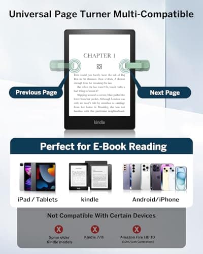 [Case-Friendly] Remote Control Page Turner Ring for Kindle Paperwhite Oasis Scribe Kobo eReaders, Camera Camcorder Remote Controls, Page Turner Clicker for iPhone ipad Tablets with Storage Bag Green