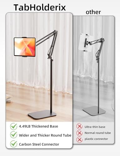 Tablet Floor Stand with 4.5LB Heavy Metal Base,Overhead Bed Phone Stand Angle Height Adjustable Holder, Universal Phone Mount for iPad iPhone Pro Air Mini, Samsung Tab, Kindle, E-Readers...