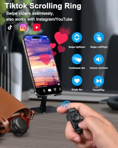 [New Upgrade, Easy to Use] TikTok Scrolling Ring Remote Control, Camera Shutter Remote, Wireless Bluetooth Scrolling Ring for iPhone, iPad, iOS, Android - Black