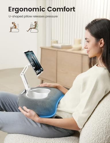 Lamicall Tablet Kindle Pillow Holder for Bed - [360° Adjustable Arm][Snack Bowl] iPad Lap Holder, Mother Day Kindle Accessories for Reading in Bed, iPad Stand for 4.7-13" Tablet, E-Reader, iPhone