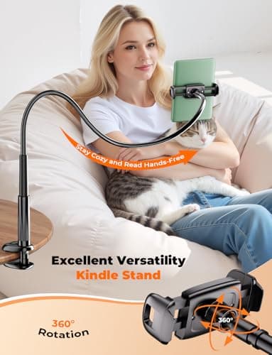 Mumay Gooseneck Kindle & Phone Holder for Bed: Flexible Long Arm Clamp Mount for Hands-Free Reading, Bedside Desk Headboard Stand, Compatible with iPhone 17 Pro Max Kindle Kobo & 4.7–8.6 Inch Devices