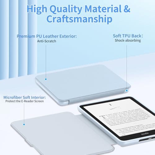 New Kindle Paperwhite 2024 Case 7" (12th Gen) & Kindle Colorsoft Signature Edition Case, Sanyetral Slim PU Leather Cover with Soft TPU Back and Auto Sleep/Wake, Not for Remarkable Kobo -Light Blue