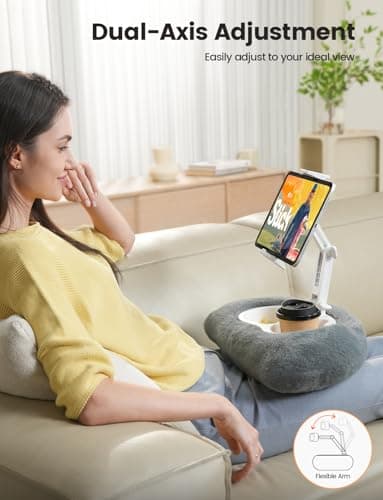 Lamicall Tablet Kindle Pillow Holder for Bed - [360° Adjustable Arm][Snack Bowl] iPad Lap Holder, Mother Day Kindle Accessories for Reading in Bed, iPad Stand for 4.7-13" Tablet, E-Reader, iPhone