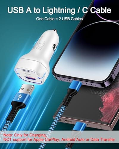 Multi Charging Cable 2-in-1, 4FT Long Multiple Charger Cord USB to Lightning & Type C Port Apple and Android Braided Charging Wire for iPhone 17 16 15 Pro Max 14 13 12 8Plus, iPad Air/mini, Galaxy