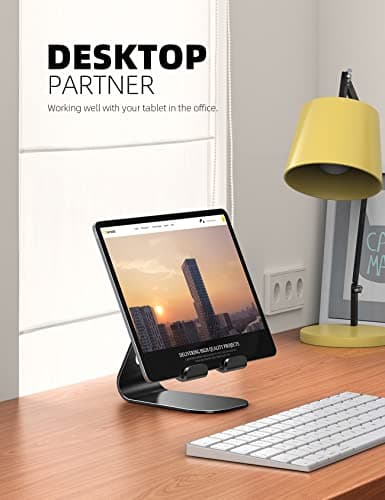 Lamicall Tablet Stand Adjustable, Tablet Stand : Desktop Stands Holder Gifts Compatible with Tablets Such as iPad 2018 Pro 9.7, 10.5, Air Mini 4 3 2, Kindle, iPhone 17 Max, E-Reader (4-13'')- Black