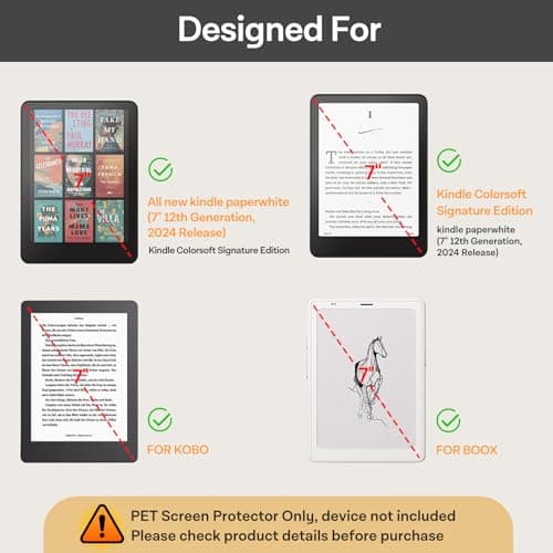 CoBak 3 Pack Anti-Glare Matte Screen Protector for 7" Kindle Paperwhite 12th Gen 2024 & Colorsoft Signature Edition,for Kobo Aura 2,for Boox 7" e-Book Reader - High Clarity, Fingerprint Resistant - Fine-Grit Texture PET Film