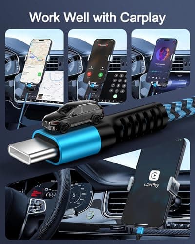2Pack Carplay Cable for iPhone 17e/17/Air/17Pro/17Pro Max/16e/16/16 Pro/16 Plus/16Pro Max/15/15Pro/15Plus/15Pro Max USB A to USB C Fast Charging Cord 3FT Braided Car Play Charger Cable for Apple iPad