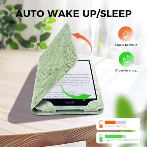 7"/6.8" Green Embossed Case Compatible with Kindle Paperwhite 11th/12th Gen,Colorsoft Signature Edition 2024,Retro Flower Book Cover Hand Strap Stand Auto Wake Design Accessories 2025