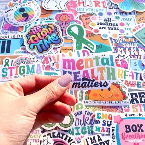 150 PCS Mental Health Matters by Puraesla - Stickers Pack for Journals, Laptops, Water Bottles, Therapist Office Decor, Counselor Office Must Haves, Positive Quote Decals for Mental Health Awareness