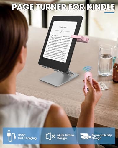 Inncarvs Remote Page Turner for Kindle Reading Accessories, Clicke for iPad iPhone Android Tablets E-Book Reading Noels, Camera Remote Shutter Selfie Controller, Pink