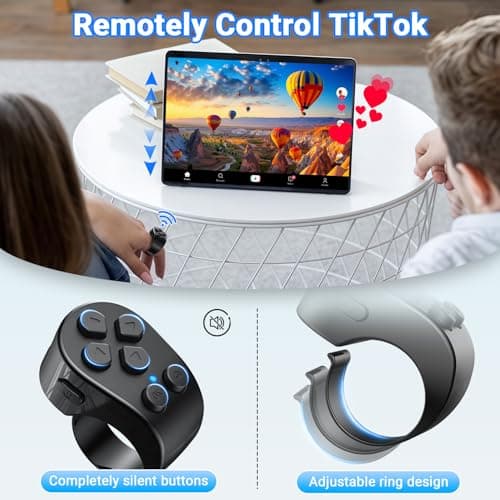 TikTok Scrolling Ring Remote Control,Page Turner for iPad iPhone & Android Tablet,Bluetooth Camera Remote, Scrolling Ring for TikTok,YouTube,Instagram,iOS,Android (Black)