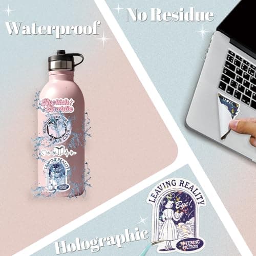 150 PCS Romance Book Stickers for Kindle, Holographic Bookish Sticker Pack Reading Glitter Vinyl Decals for Laptop Ebook Readers Water Bottles Journal Scrapbook Waterproof