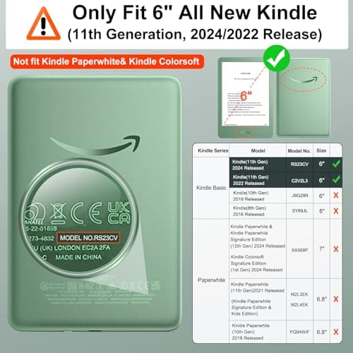 MoKo Case Fits 6" All-New Kindle (11th Generation-2024/2022 Release), Lightweight Shell Cover with Auto Wake/Sleep for Kindle 2024/2022 11th Gen e-Reader, Matcha